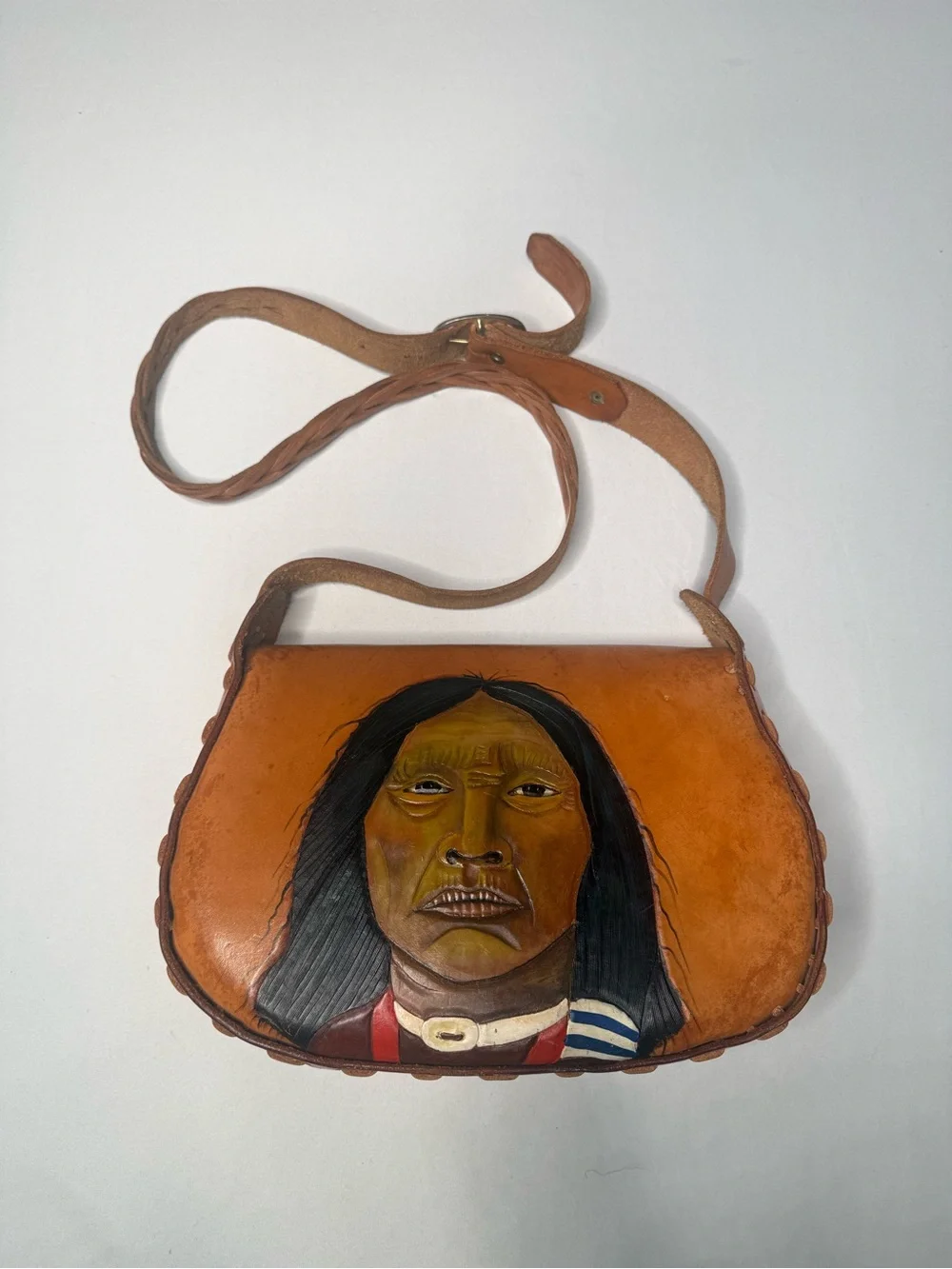 Vintage Genuine Leather Hand Painted Crossbody Bag